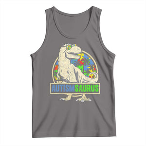 Funny Autism Awareness Dinosaur Tank Top Autismsaurus Puzzle Pieces TS11 Deep Heather Print Your Wear