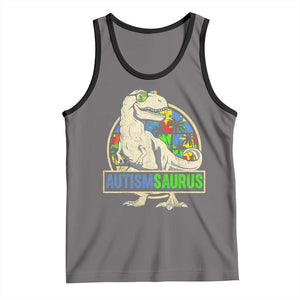 Funny Autism Awareness Dinosaur Tank Top Autismsaurus Puzzle Pieces TS11 Deep Heather Black Print Your Wear