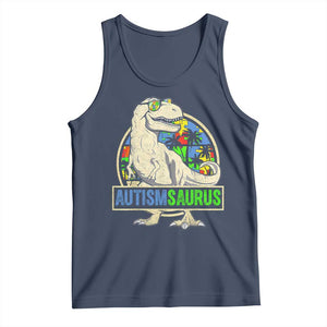 Funny Autism Awareness Dinosaur Tank Top Autismsaurus Puzzle Pieces TS11 Navy Print Your Wear