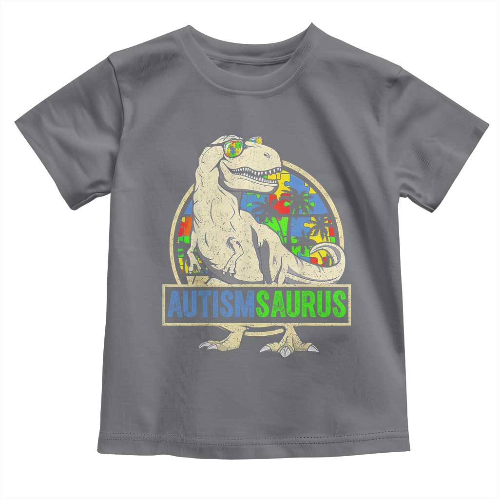 Funny Autism Awareness Dinosaur Toddler T Shirt Autismsaurus Puzzle Pieces TS11 Charcoal Print Your Wear