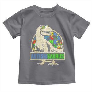 Funny Autism Awareness Dinosaur Toddler T Shirt Autismsaurus Puzzle Pieces TS11 Charcoal Print Your Wear