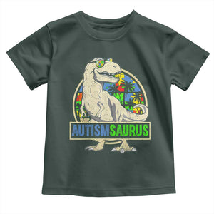 Funny Autism Awareness Dinosaur Toddler T Shirt Autismsaurus Puzzle Pieces TS11 Dark Forest Green Print Your Wear
