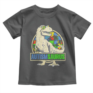 Funny Autism Awareness Dinosaur Toddler T Shirt Autismsaurus Puzzle Pieces TS11 Dark Heather Print Your Wear
