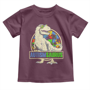 Funny Autism Awareness Dinosaur Toddler T Shirt Autismsaurus Puzzle Pieces TS11 Maroon Print Your Wear
