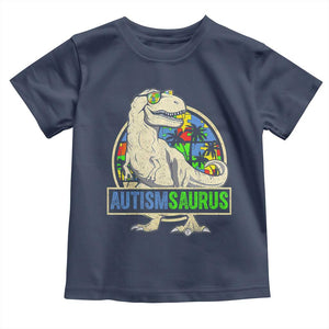 Funny Autism Awareness Dinosaur Toddler T Shirt Autismsaurus Puzzle Pieces TS11 Navy Print Your Wear