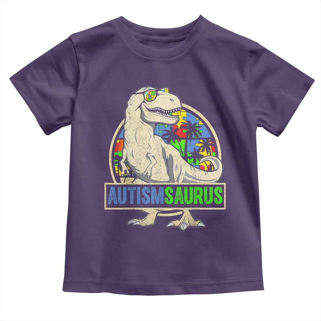 Funny Autism Awareness Dinosaur Toddler T Shirt Autismsaurus Puzzle Pieces TS11 Purple Print Your Wear
