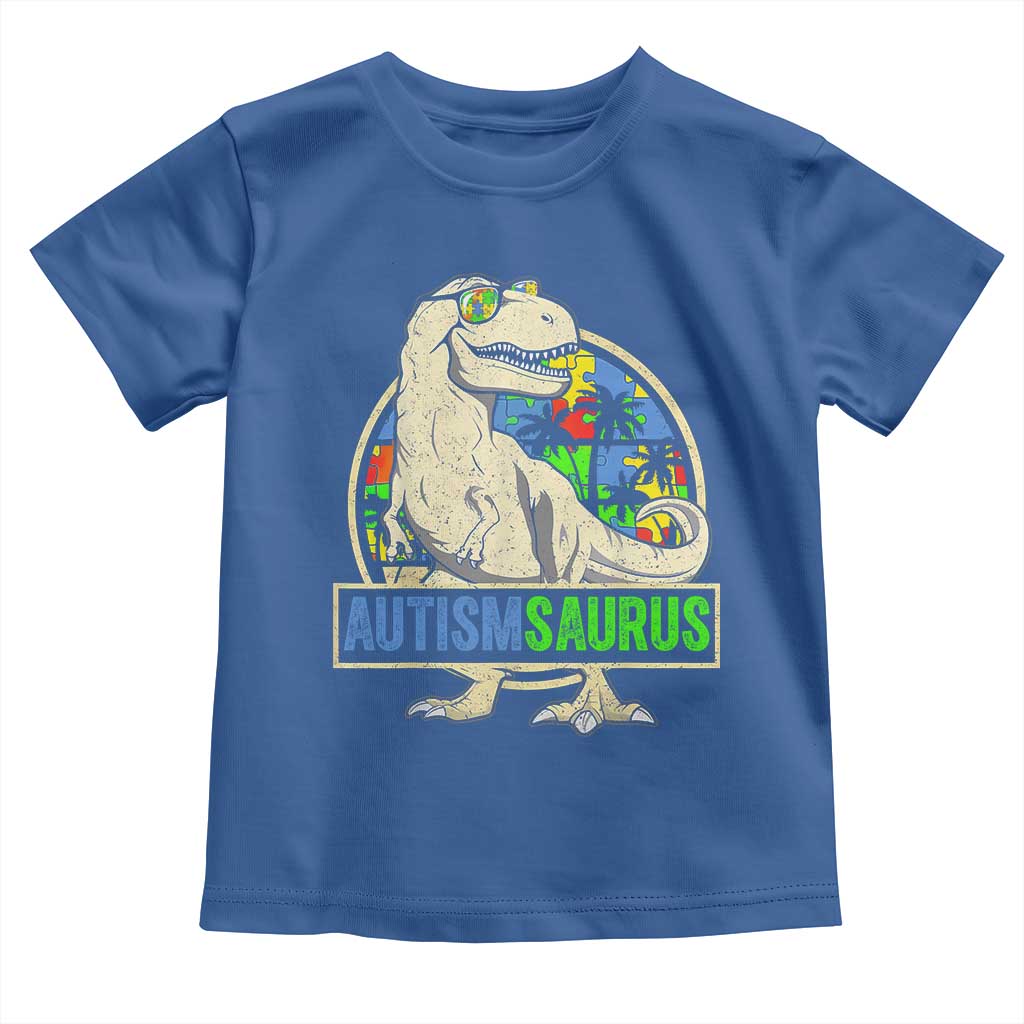 Funny Autism Awareness Dinosaur Toddler T Shirt Autismsaurus Puzzle Pieces TS11 Royal Blue Print Your Wear