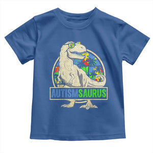 Funny Autism Awareness Dinosaur Toddler T Shirt Autismsaurus Puzzle Pieces TS11 Royal Blue Print Your Wear