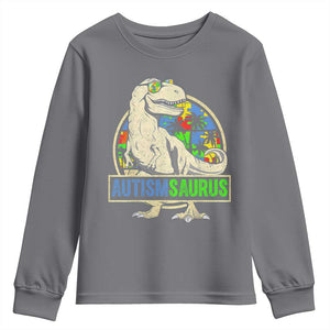 Funny Autism Awareness Dinosaur Youth Sweatshirt Autismsaurus Puzzle Pieces TS11 Charcoal Print Your Wear