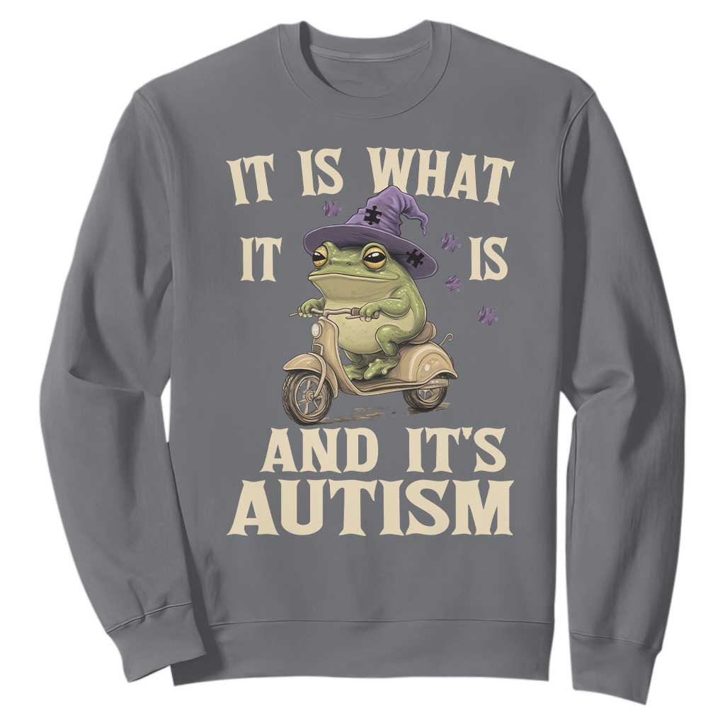 Funny It Is What It Is And It's Autism Sweatshirt Meme Autism Awareness Frog TS11 Charcoal Print Your Wear