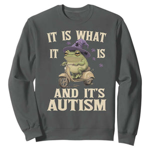 Funny It Is What It Is And It's Autism Sweatshirt Meme Autism Awareness Frog TS11 Dark Heather Print Your Wear