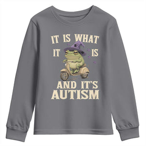 Funny It Is What It Is And It's Autism Youth Sweatshirt Meme Autism Awareness Frog TS11 Charcoal Print Your Wear