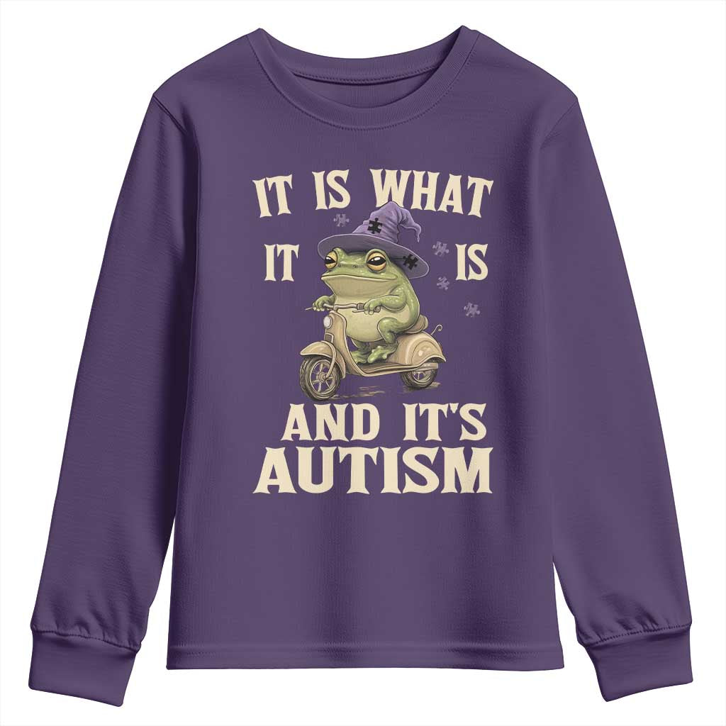 Funny It Is What It Is And It's Autism Youth Sweatshirt Meme Autism Awareness Frog TS11 Purple Print Your Wear