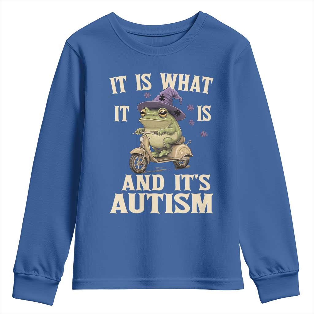 Funny It Is What It Is And It's Autism Youth Sweatshirt Meme Autism Awareness Frog TS11 Royal Blue Print Your Wear