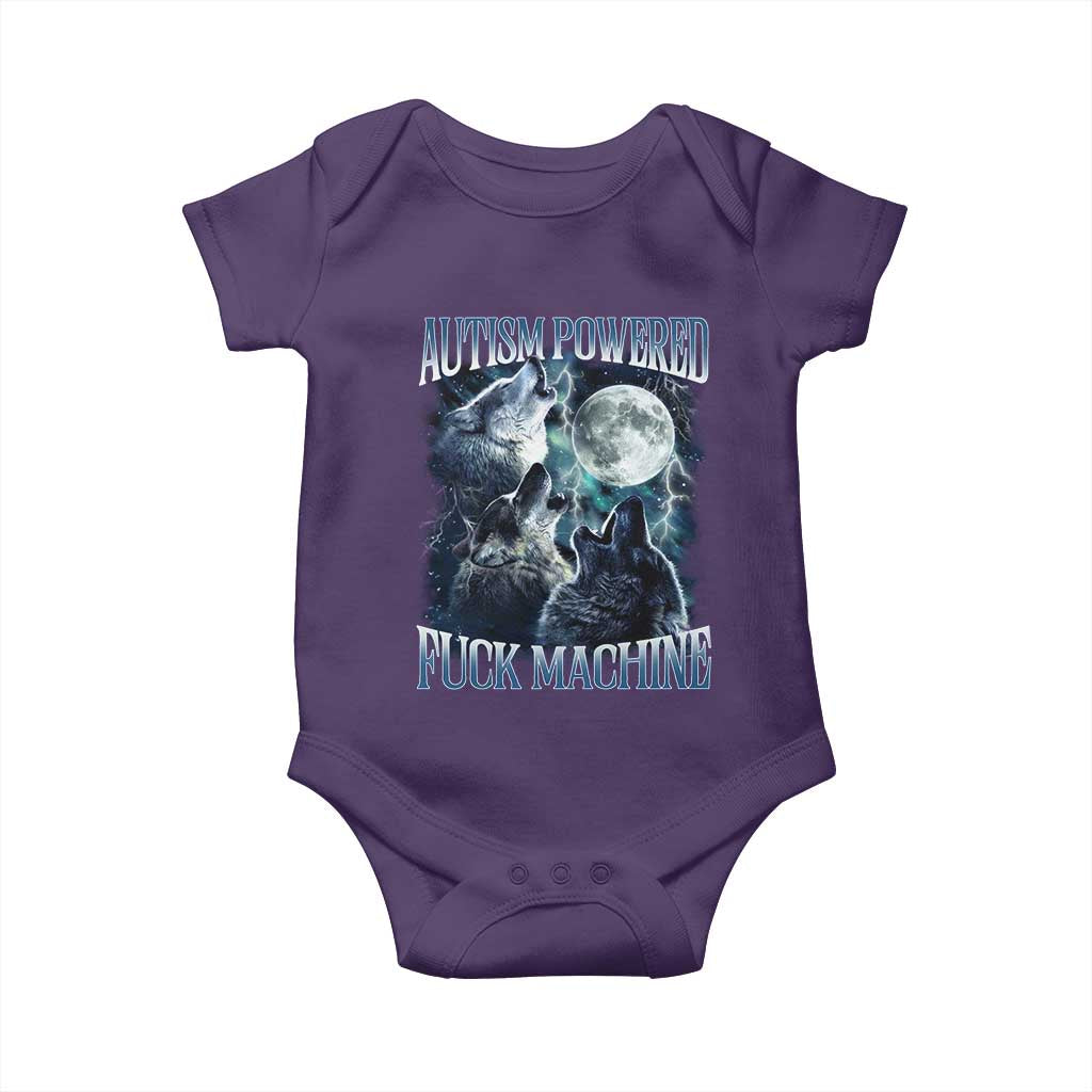 Funny Autism Powered Fuck Machine Baby Onesie Autism Quote Alpha Wolf TS11 Purple Print Your Wear