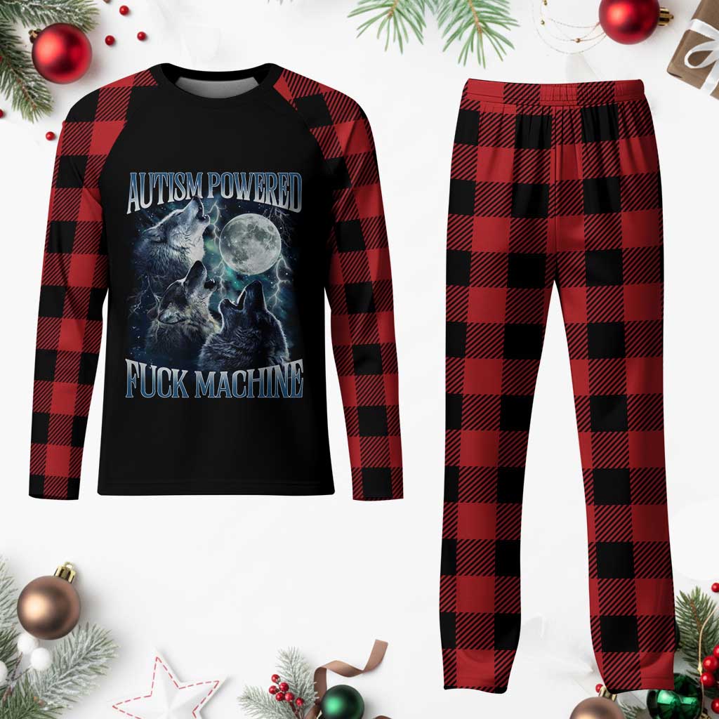 Funny Autism Powered Fuck Machine Plaid Pajama Set Autism Quote Alpha Wolf TS11 Buffalo Plaid Print Your Wear