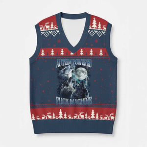 Funny Autism Powered Fuck Machine V-Neck Knit Sweater Vest Autism Quote Alpha Wolf TS11 Navy Red Print Your Wear