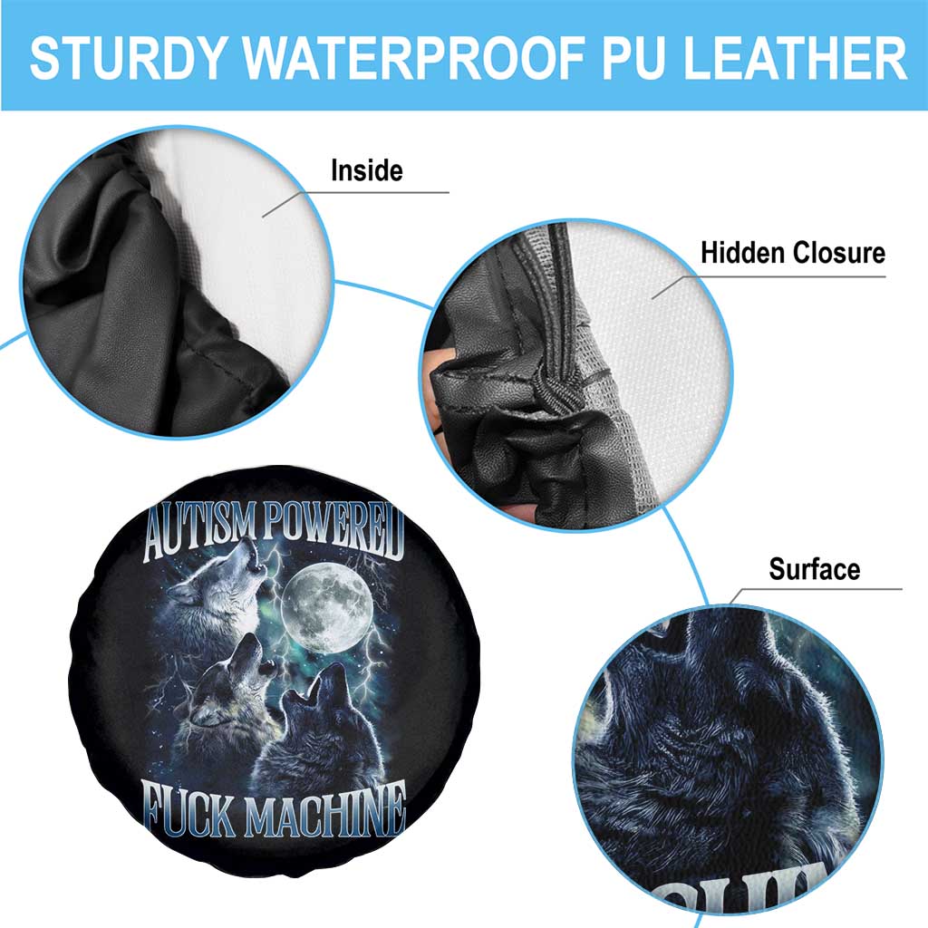 Funny Autism Powered Fuck Machine Spare Tire Cover Autism Quote Alpha Wolf TS11 Print Your Wear