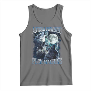 Funny Autism Powered Fuck Machine Tank Top Autism Quote Alpha Wolf TS11 Black Heather Print Your Wear