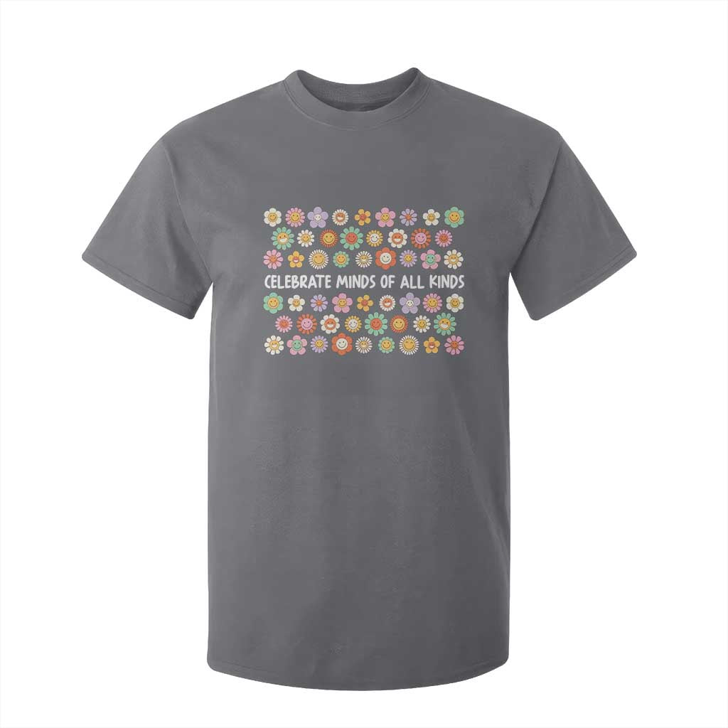 Funny Celebrate Minds Of All Kinds T Shirt For Kid Autism Awareness Retro Flower TS11 Charcoal Print Your Wear