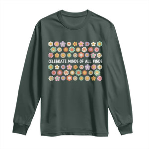 Funny Celebrate Minds Of All Kinds Long Sleeve Shirt Autism Awareness Retro Flower TS11 Dark Forest Green Print Your Wear