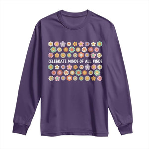 Funny Celebrate Minds Of All Kinds Long Sleeve Shirt Autism Awareness Retro Flower TS11 Purple Print Your Wear