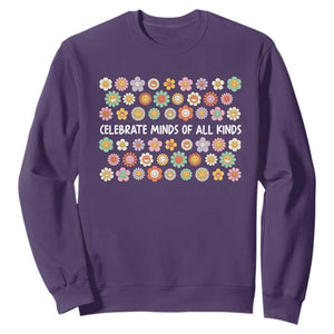 Funny Celebrate Minds Of All Kinds Sweatshirt Autism Awareness Retro Flower TS11 Purple Print Your Wear