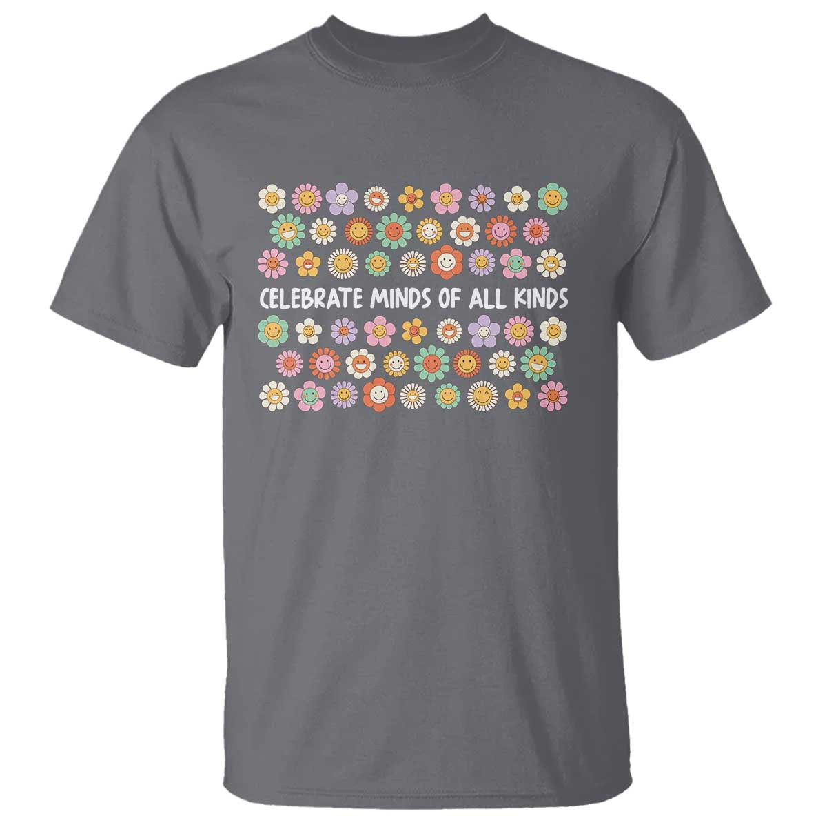 Funny Celebrate Minds Of All Kinds T Shirt Autism Awareness Retro Flower TS11 Charcoal Print Your Wear