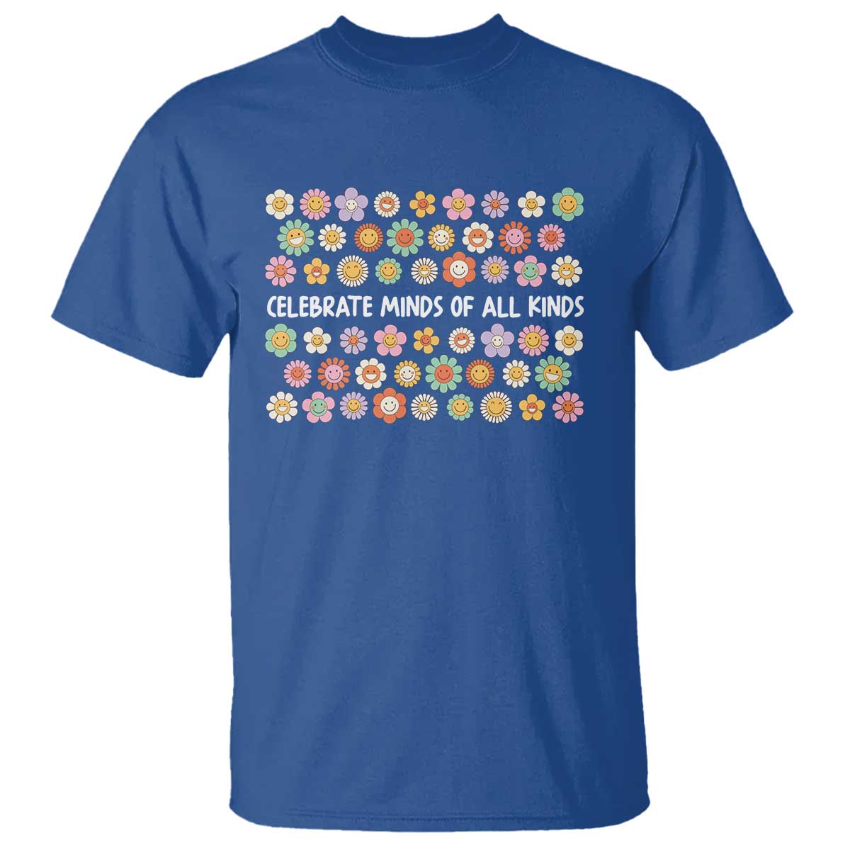 Funny Celebrate Minds Of All Kinds T Shirt Autism Awareness Retro Flower TS11 Royal Blue Print Your Wear