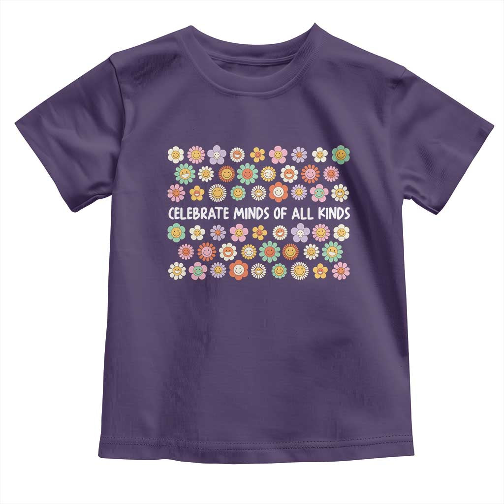 Funny Celebrate Minds Of All Kinds Toddler T Shirt Autism Awareness Retro Flower TS11 Purple Print Your Wear
