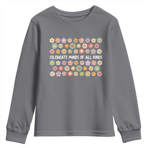 Funny Celebrate Minds Of All Kinds Youth Sweatshirt Autism Awareness Retro Flower TS11 Charcoal Print Your Wear