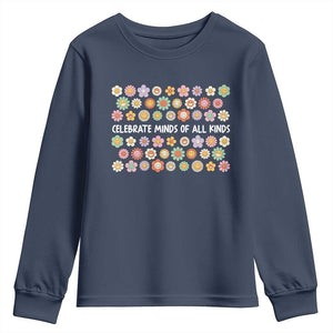 Funny Celebrate Minds Of All Kinds Youth Sweatshirt Autism Awareness Retro Flower TS11 Navy Print Your Wear