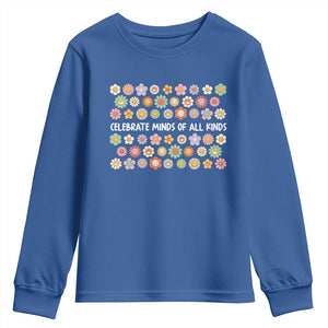 Funny Celebrate Minds Of All Kinds Youth Sweatshirt Autism Awareness Retro Flower TS11 Royal Blue Print Your Wear