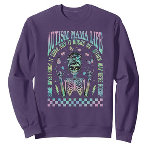 Funny Autism Mama Life Sweatshirt Some Days I Rock It Some Days It Rock Me Autism Awareness Skeleton TS11 Purple Print Your Wear