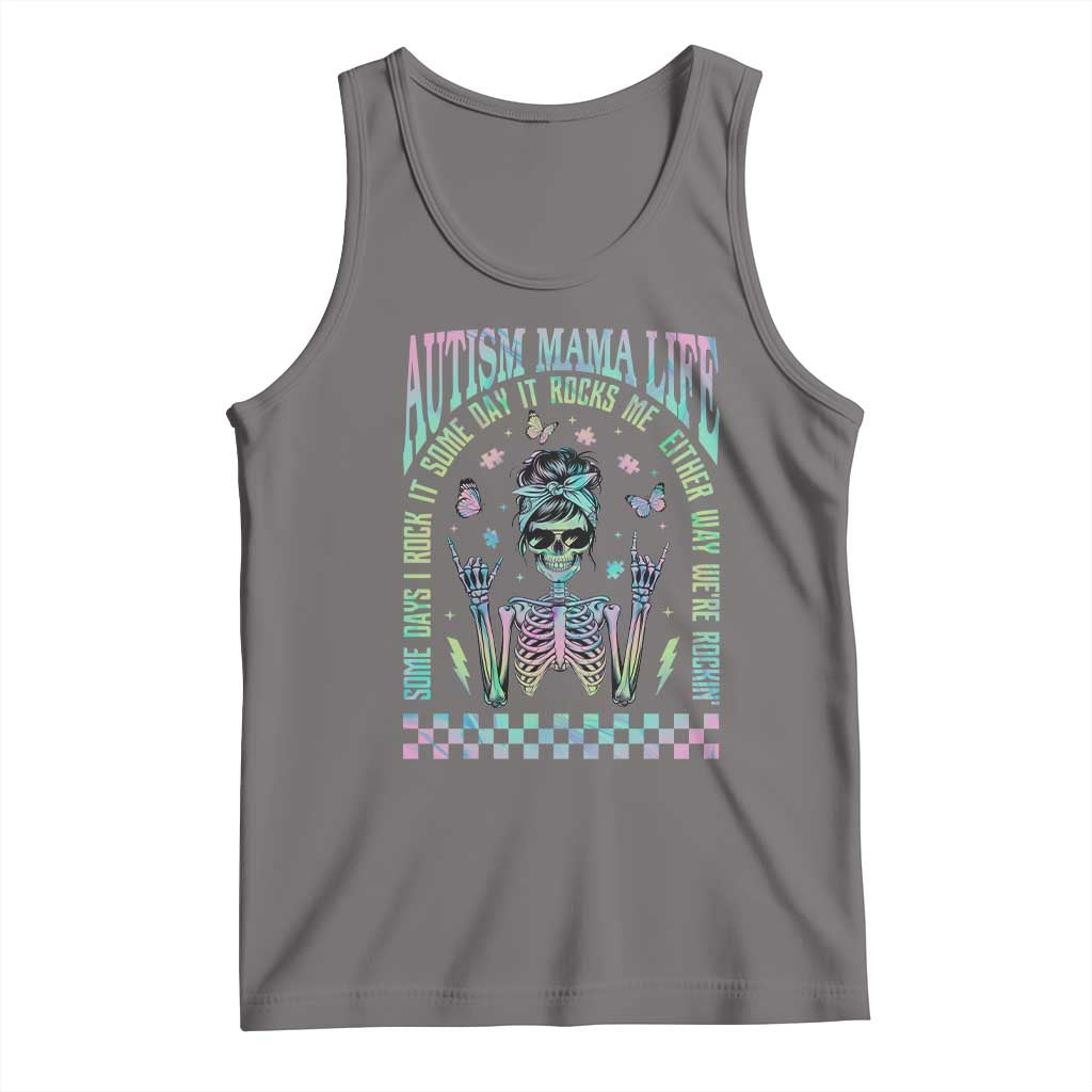 Funny Autism Mama Life Tank Top Some Days I Rock It Some Days It Rock Me Autism Awareness Skeleton TS11 Deep Heather Print Your Wear