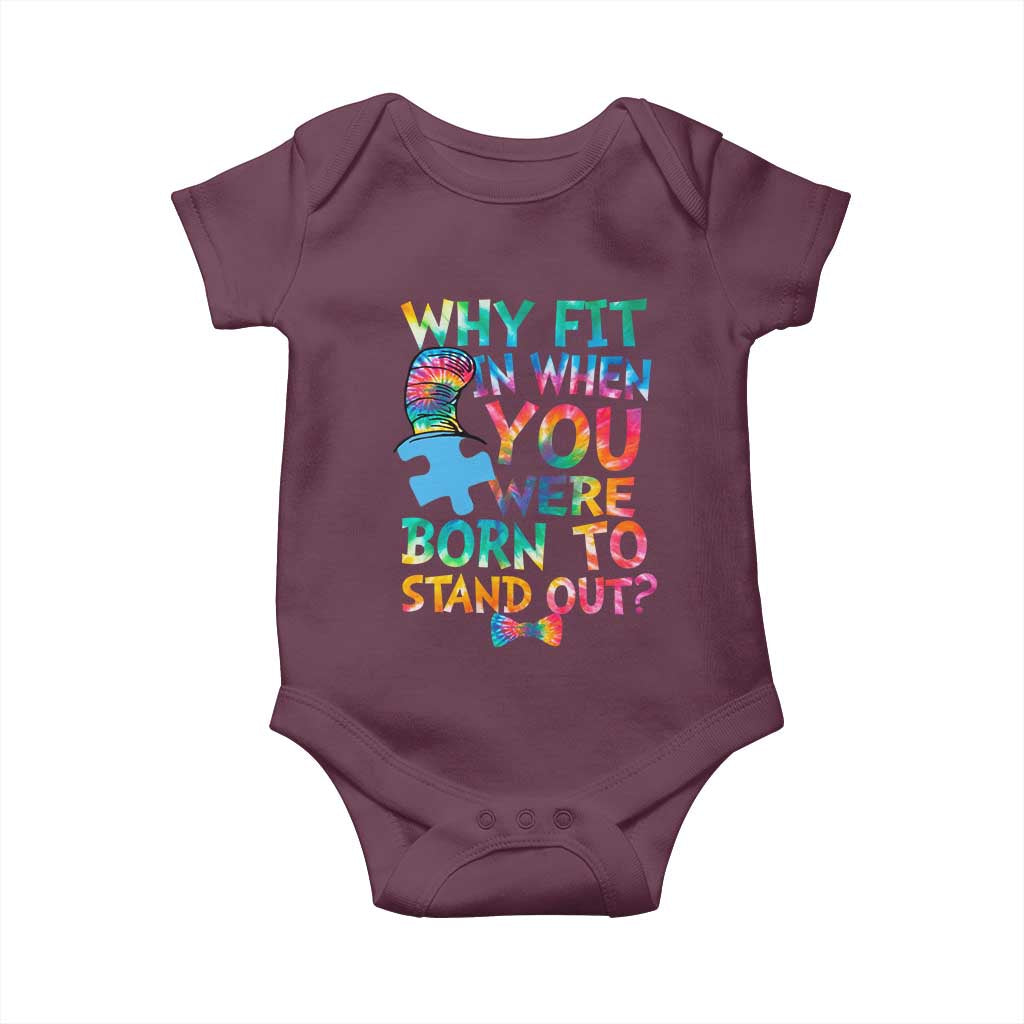 Funny Autism Awareness Baby Onesie Why Fit In When You Were Born To Stand Out Puzzle TS11 Maroon Print Your Wear