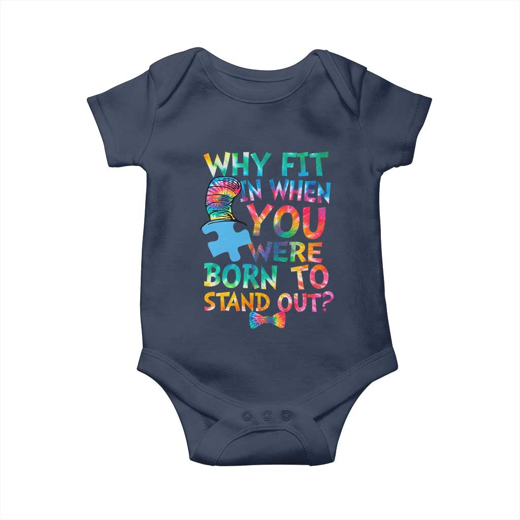 Funny Autism Awareness Baby Onesie Why Fit In When You Were Born To Stand Out Puzzle TS11 Navy Print Your Wear
