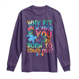 Funny Autism Awareness Long Sleeve Shirt Why Fit In When You Were Born To Stand Out Puzzle TS11 Purple Print Your Wear