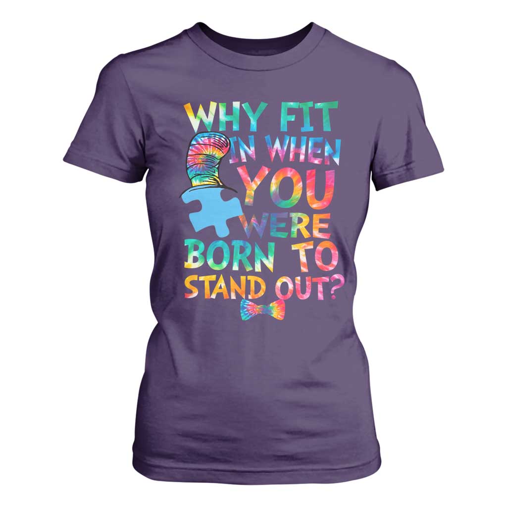 Funny Autism Awareness T Shirt For Women Why Fit In When You Were Born To Stand Out Puzzle TS11 Purple Print Your Wear