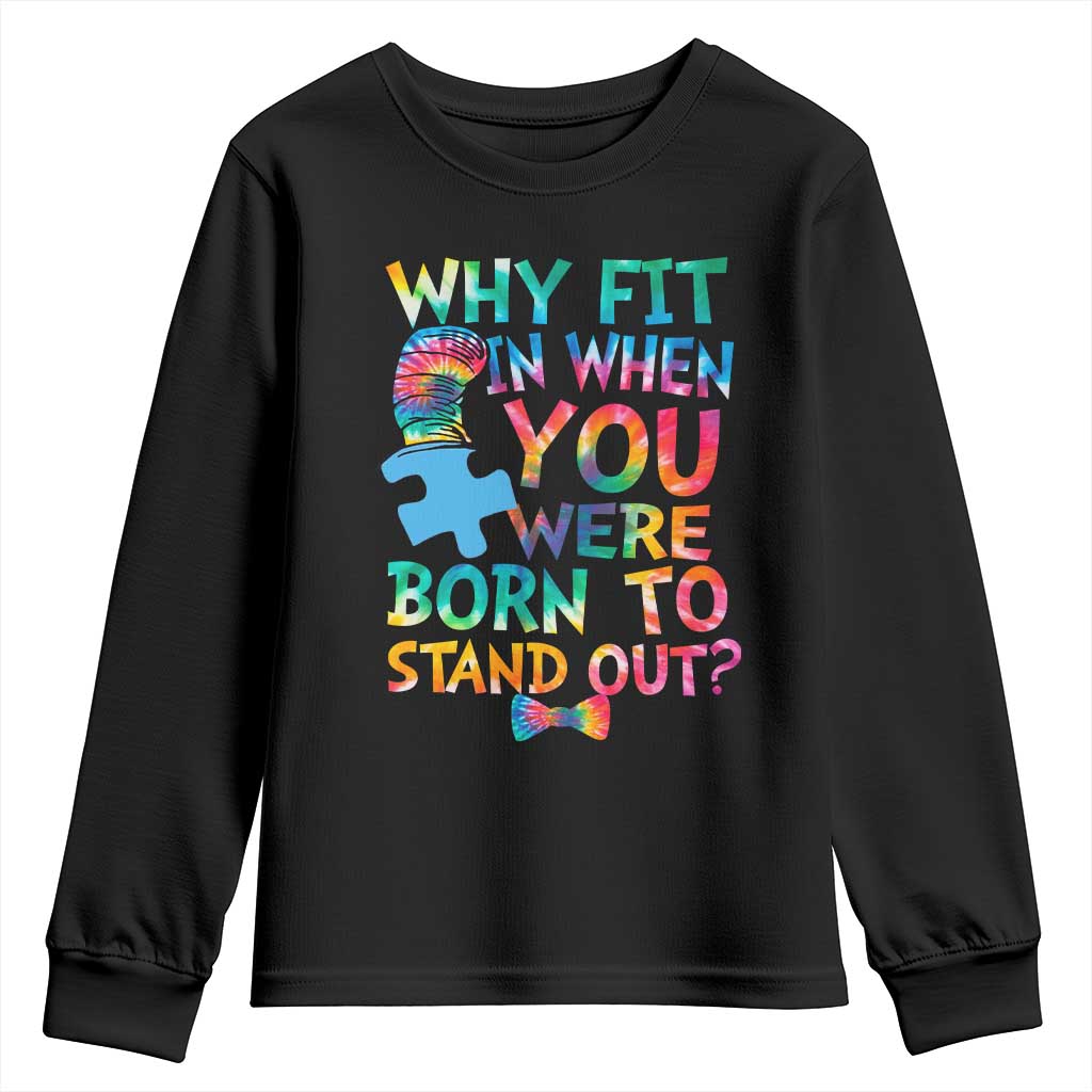 Funny Autism Awareness Youth Sweatshirt Why Fit In When You Were Born To Stand Out Puzzle TS11 Black Print Your Wear
