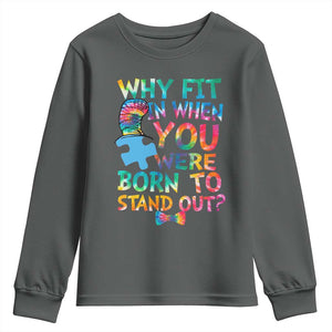 Funny Autism Awareness Youth Sweatshirt Why Fit In When You Were Born To Stand Out Puzzle TS11 Dark Heather Print Your Wear