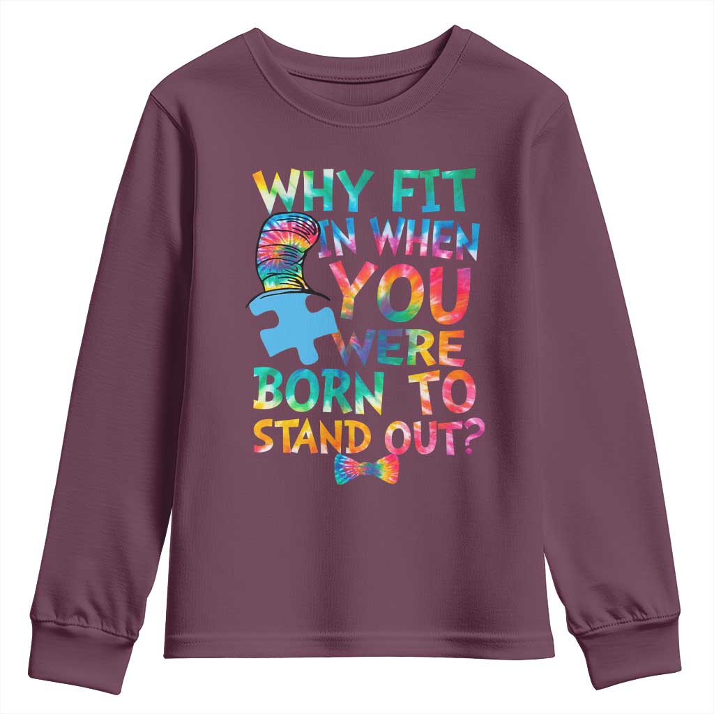 Funny Autism Awareness Youth Sweatshirt Why Fit In When You Were Born To Stand Out Puzzle TS11 Maroon Print Your Wear