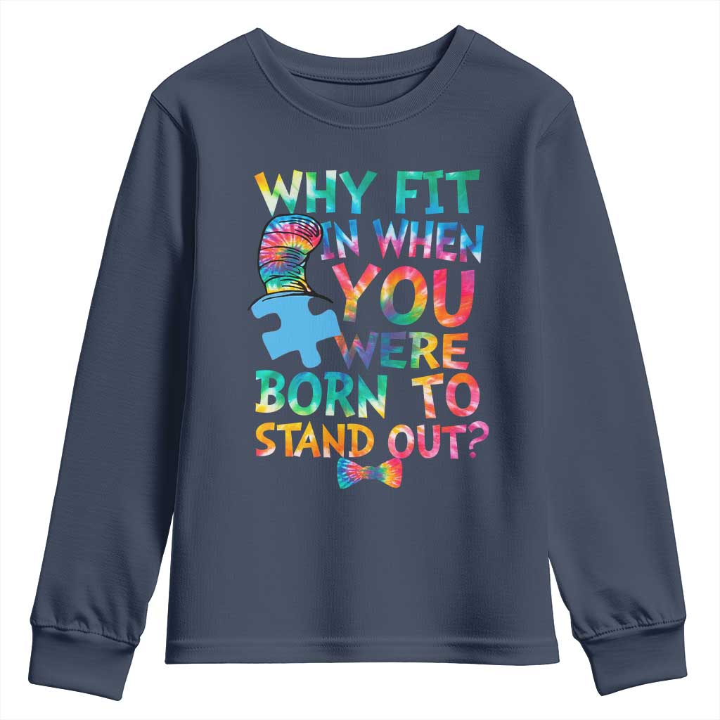 Funny Autism Awareness Youth Sweatshirt Why Fit In When You Were Born To Stand Out Puzzle TS11 Navy Print Your Wear