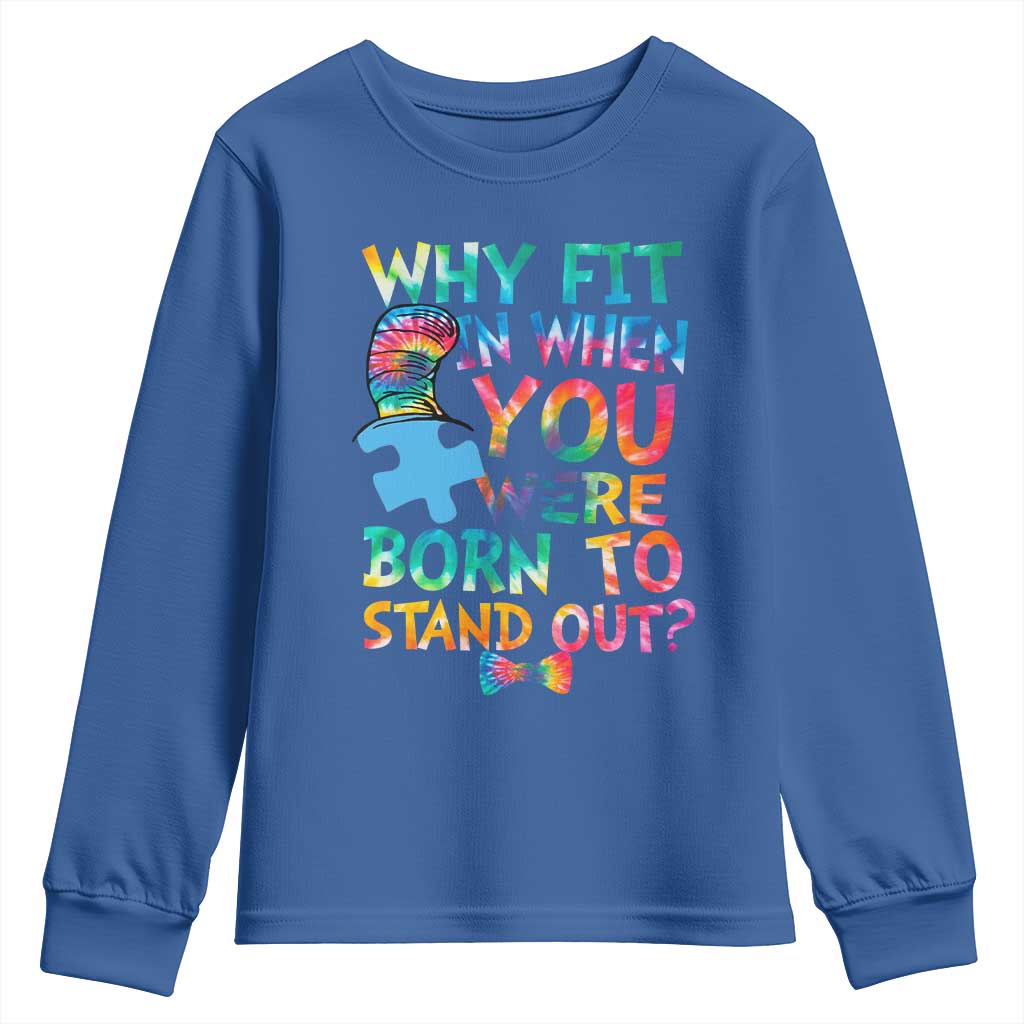 Funny Autism Awareness Youth Sweatshirt Why Fit In When You Were Born To Stand Out Puzzle TS11 Royal Blue Print Your Wear