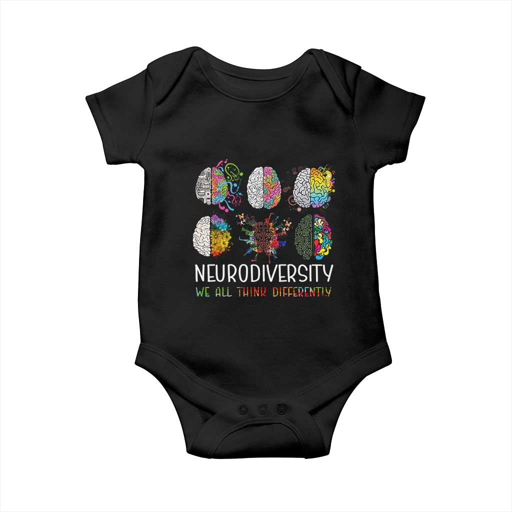 Neurodiversity We All Think Differently Baby Onesie Brain Autism Awareness ASD ADHD TS11 Black Print Your Wear
