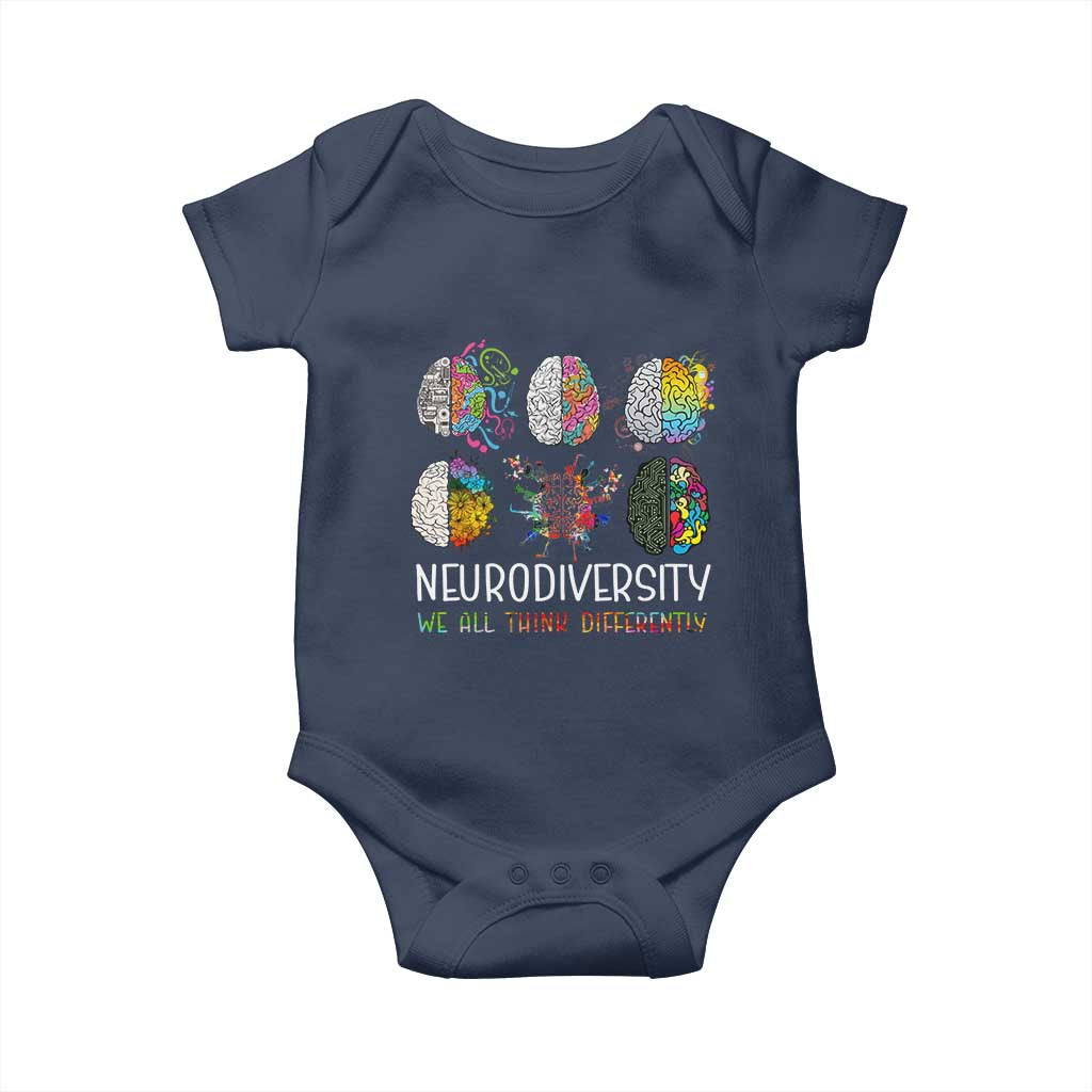 Neurodiversity We All Think Differently Baby Onesie Brain Autism Awareness ASD ADHD TS11 Navy Print Your Wear
