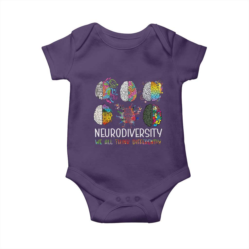 Neurodiversity We All Think Differently Baby Onesie Brain Autism Awareness ASD ADHD TS11 Purple Print Your Wear