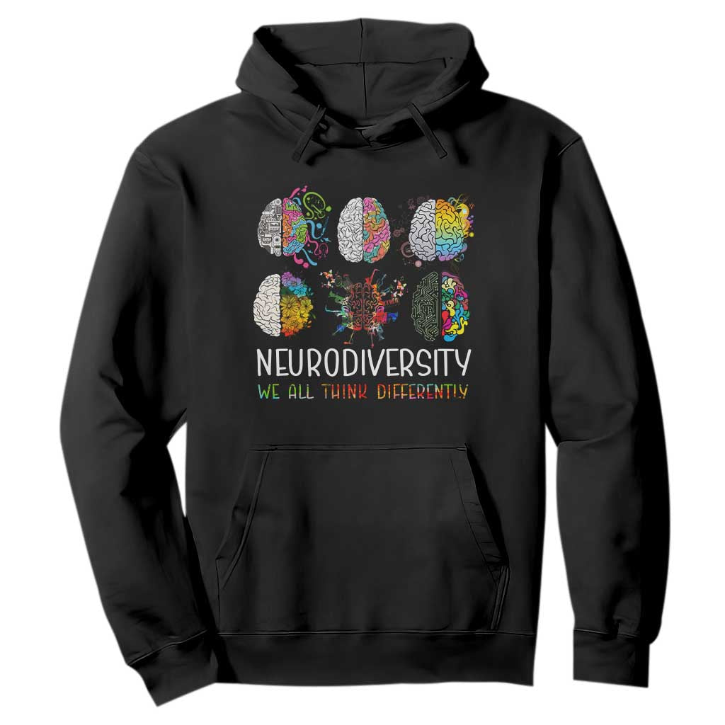Neurodiversity We All Think Differently Hoodie Brain Autism Awareness ASD ADHD TS11 Black Print Your Wear