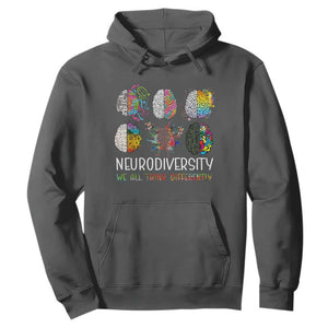 Neurodiversity We All Think Differently Hoodie Brain Autism Awareness ASD ADHD TS11 Dark Heather Print Your Wear