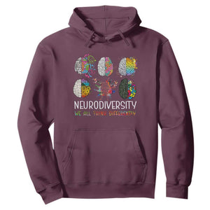 Neurodiversity We All Think Differently Hoodie Brain Autism Awareness ASD ADHD TS11 Maroon Print Your Wear
